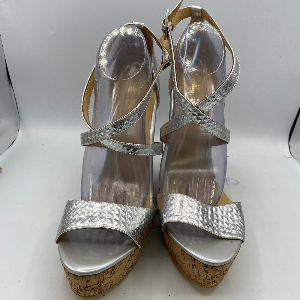 Sliver Open Toe Wedge Sandals Cross Strap Heels